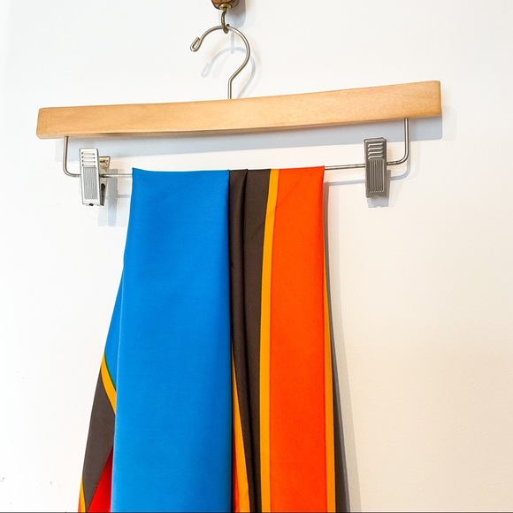 YVES SAINT LAURENT Vintage Silk Striped Electric Blue Scarf - Picture 7 of 16